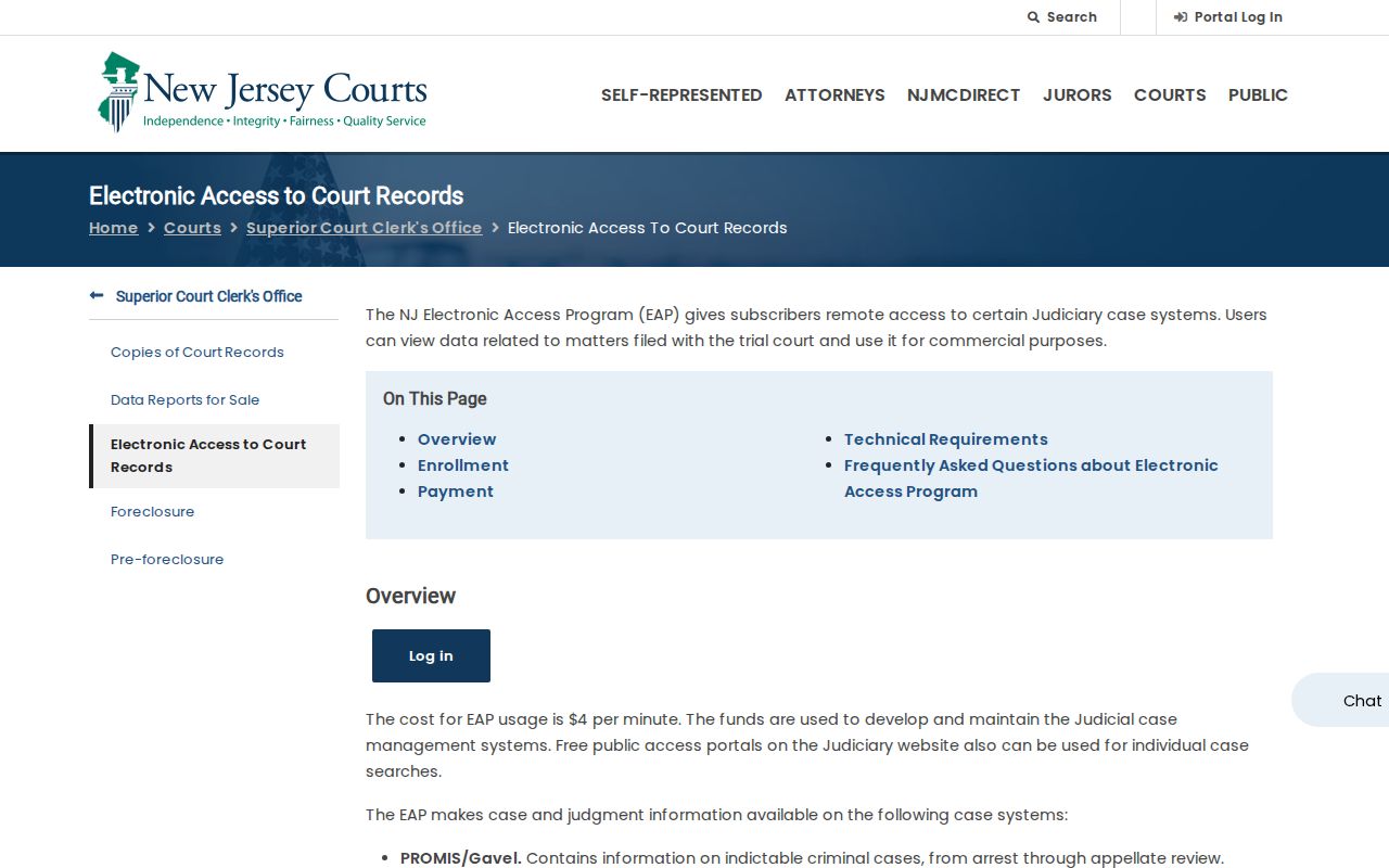 Pemberton Township resident lookup view of the New Jersey Courts Electronic Access Program