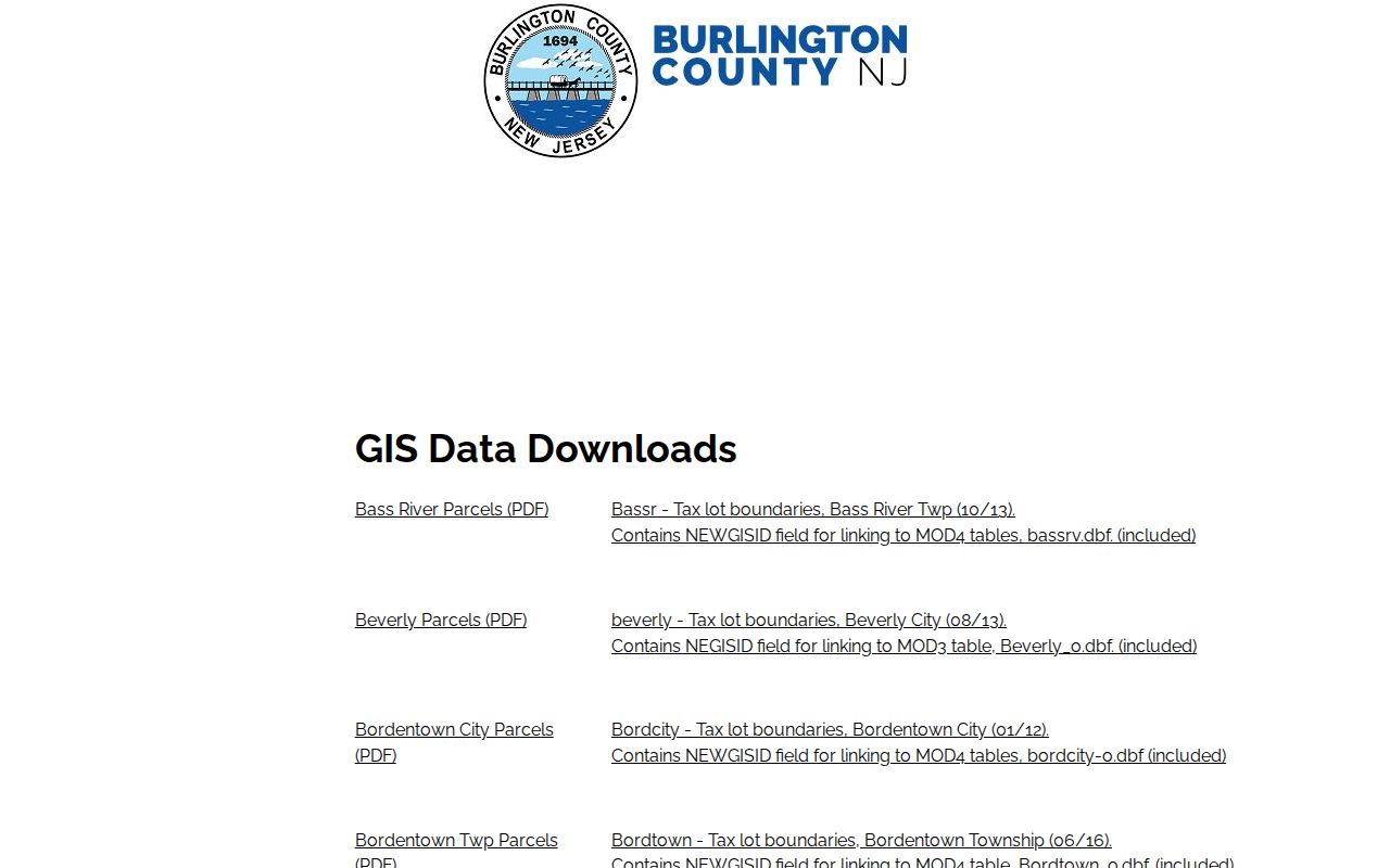 Pemberton Township street directory Burlington County GIS data downloads reference