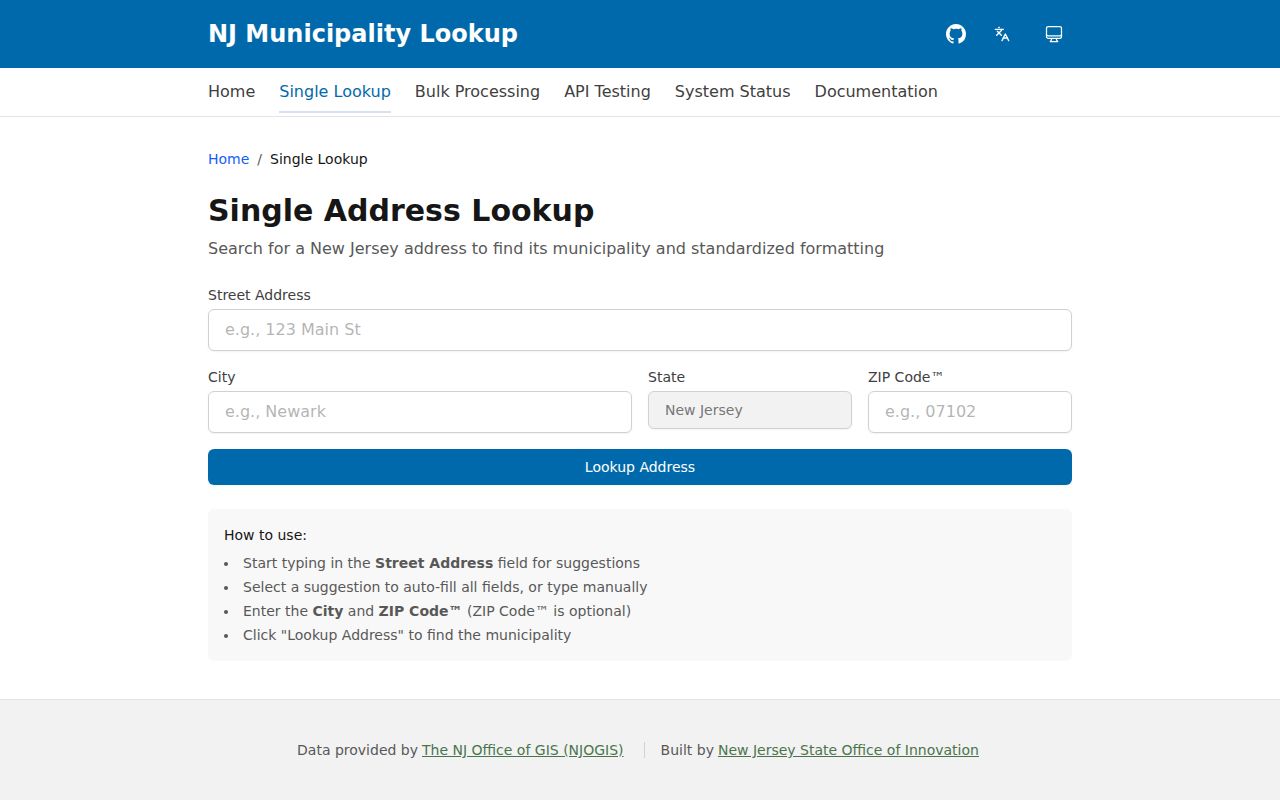 Pemberton Township ZIP lookup in the New Jersey municipality tool