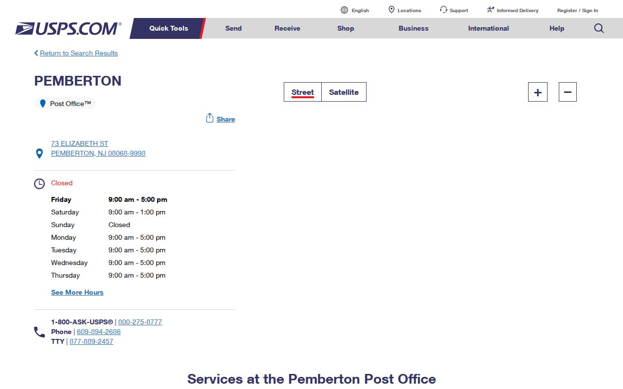 Pemberton Township ZIP lookup at the Pemberton Post Office